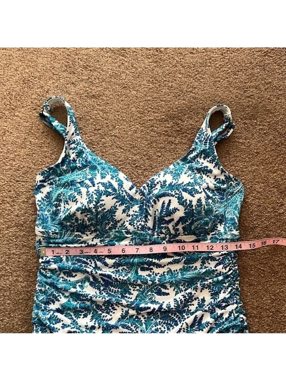 Catalina one piece swimsuit. Blue floral, preowned, Size 1X, 16W. - Picture 11 of 13